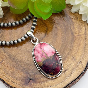 Southwest Boho Red Rose Dahlia Turquoise Pendant Navajo Pearl Style Necklace 925